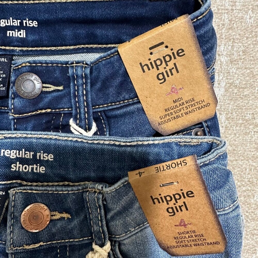 Hippie Girl Size 4 Snap Button Stretch Adjustable Waist Jean Shorts 2-Pairs ~NWT - Picture 5 of 7